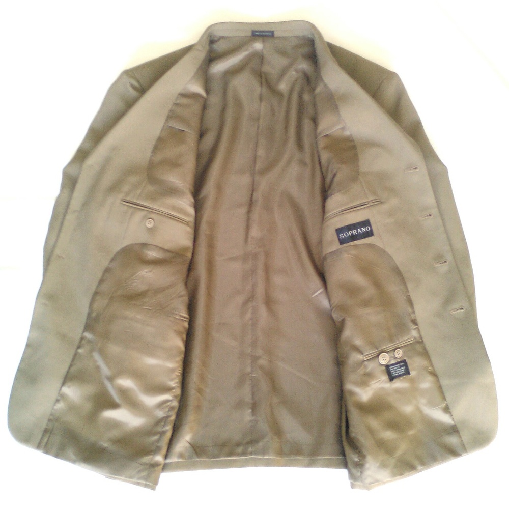 Camel Tan Corduroy Soprano Suit Blazer Peacoat Single-Breasted Sport Jacket Silk - Picture 5 of 8